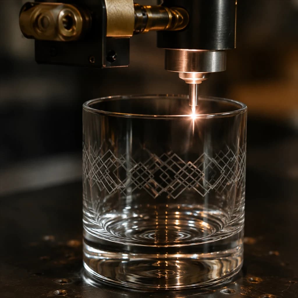Precision decoration of a clear glass tumbler